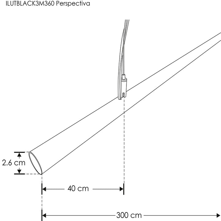 Kit tubo de acero inoxidable acabado negro mate para tira neón 360° con protección de laca opción 1.5 / 2 / 3 m de largo, incluye kit de suspensión de 2m y 2m de cable transparente calibre 18 de iLumileds