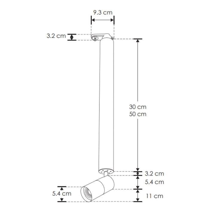 Proyector cilíndrico dirigible con brazo de 30cm con base GU10 acabado negro para riel eléctrico de iLumileds