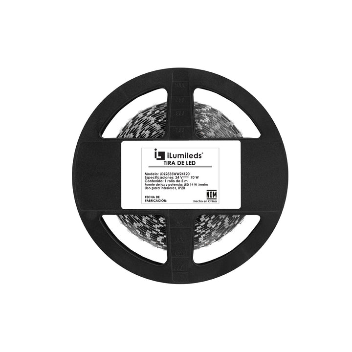 Tira LED Zigzag 14W/m 24Vcc CRI:90 - permite hacer curvas frontales- con 120 chips/m rollo 5m opción de tonos de luz, con auto adhesivo de iLumileds
