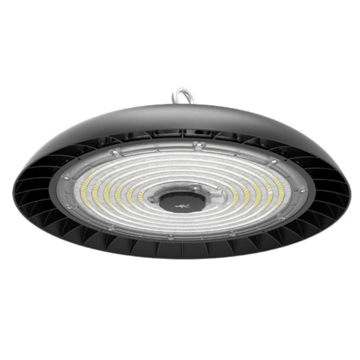 High Bay TITAN flujo seleccionable (200W-40,000lm, 150W-30,000lm, 100W-20,0000lm) 120-277V, Atenuable 0-10VDC, color de luz neutro frío (5000K) incluye base para Sensor de Luz y de Ocupación (se vende por separado) de Luceco