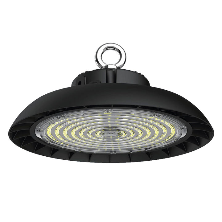 High Bay TITAN flujo seleccionable (200W-40,000lm, 150W-30,000lm, 100W-20,0000lm) 120-277V, Atenuable 0-10VDC, color de luz neutro frío (5000K) incluye base para Sensor de Luz y de Ocupación (se vende por separado) de Luceco