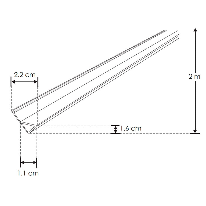 Kit perfil aluminio esquinero PA1616KIT. -L:2m A:1.6cm Al:2.2cm- para tira LED, incluye difusor acrílico, 2 tapas laterales y 2 grapas de sujeción