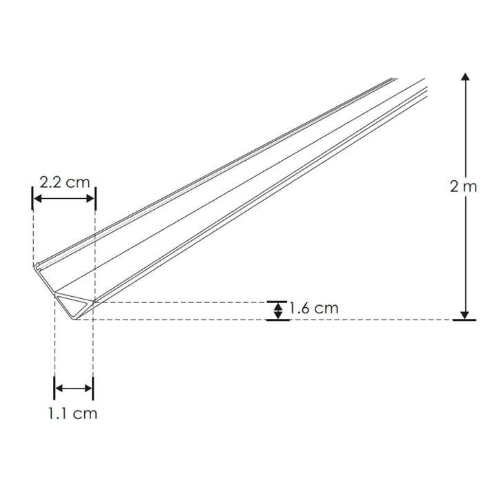Kit perfil negro aluminio esquinero PA1616NKIT. -L:2m A:1.6cm Al:2.2cm- para tira LED, incluye difusor acrílico, tapas laterales y grapas de sujeción