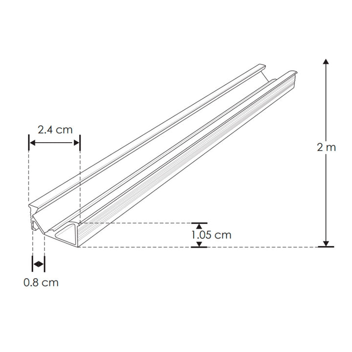 Kit perfil aluminio acabado negro WallWasher PA2411NKIT. -L:2m A:2.2/2.4cm Al:1.05cm- incluye difusor, 2 tapas laterales y 2 grapas de sujeción de iLumileds
