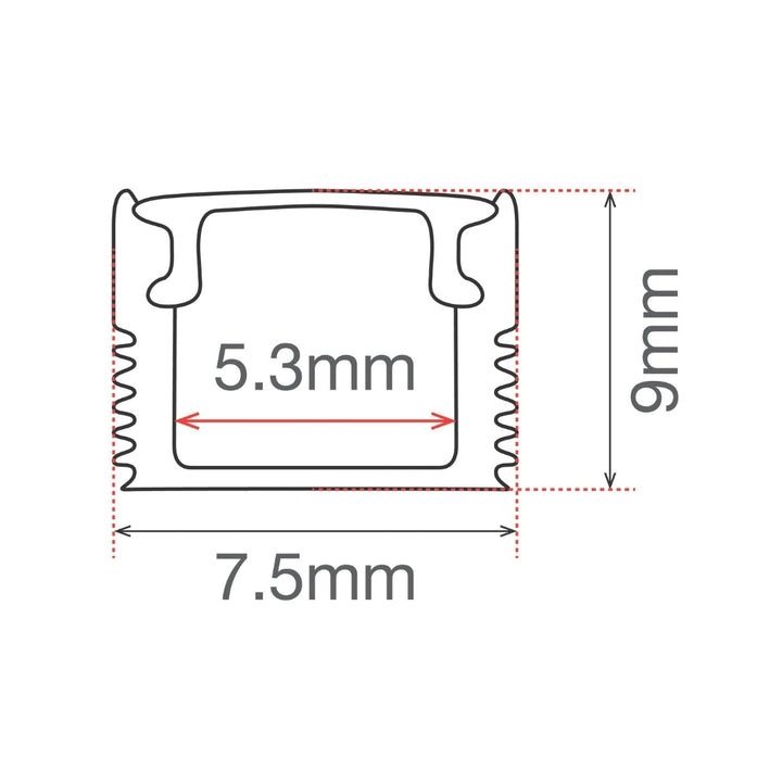 Perfil de aluminio para tira LED, 2 metros blanco, 7.5*9mm interior: 5.3mm de ICON