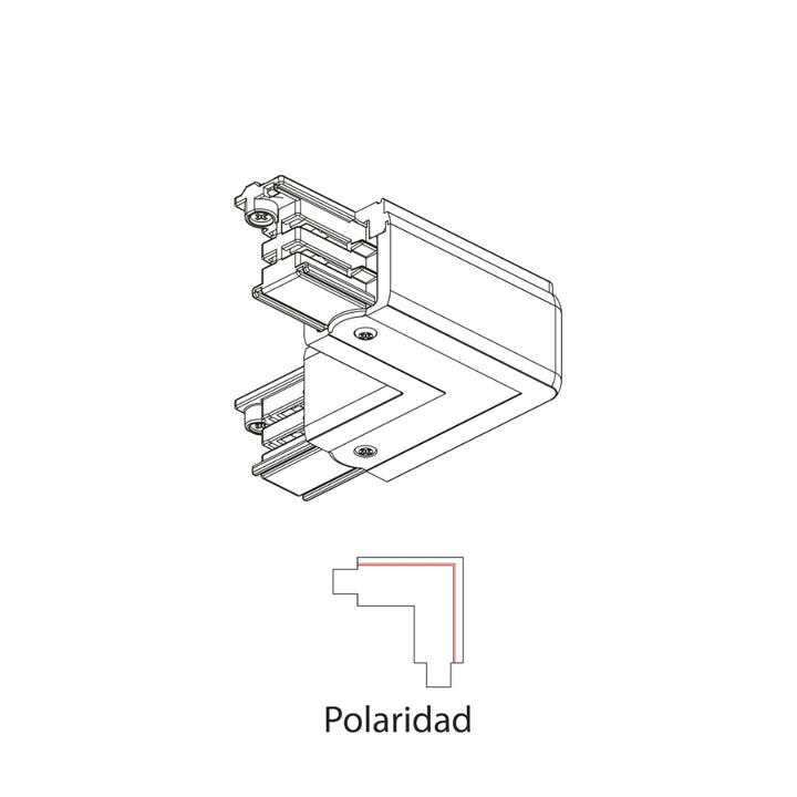 Conector en L polaridad externa de riel electrificado RAIL, acabado blanco o negro de AURO Lighting