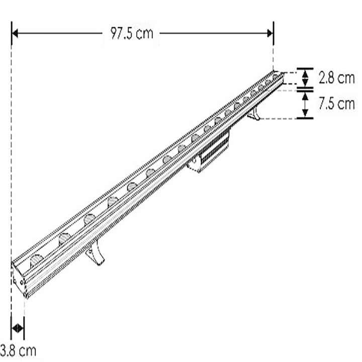 Luminario wall washer LED sobreponer 18W, 85-265V, óptica 45° iLumileds, esquema con medidas