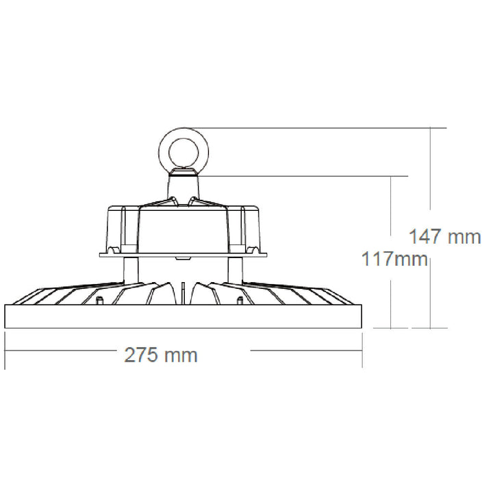 Dimensiones de High bay Luma 150W 110° (60° disponible con accesorio adicional), luz neutra fría 5000K 0-10V IP65 IK08 100-277V de AURO Lighting — SKU AI2150ON01