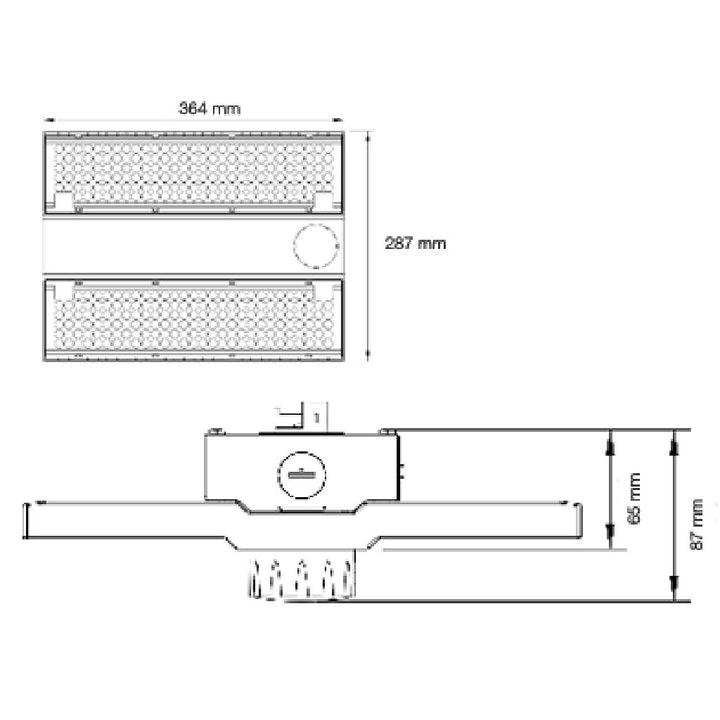 Dimensiones de Luminario de alto montaje Omnis potencia seleccionable (120W / 160W / 200W) 110° 0-10V, luz fría 5000K 120-277V de AURO Lighting — SKU AI51202005OB