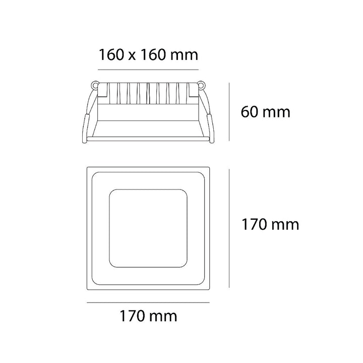Dimensiones de Downlight Luzia 24W (17 x 17cm) de AURO Lighting — SKU AIT8936SB