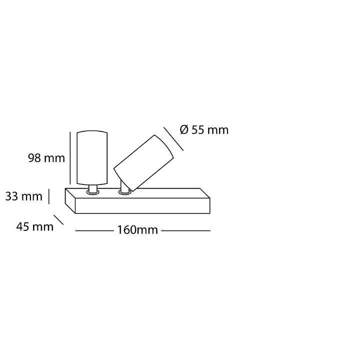 Dimensiones de Proyector doble sobreponer ARIA 30W 30° IRC>90, luz cálida 3000K 0-10V 100-277V acabado blanco o negro de AURO Lighting — SKU AIT9930OBN