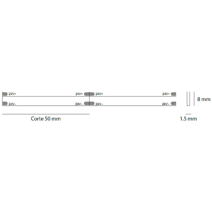 Dimensiones de Tira LED COB FADA EVO 8mm 10.5W/m 24V rollo de 5m opciones de AURO Lighting — SKU TLAN2401052