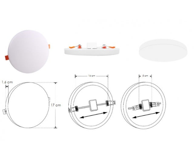 Downlight 22W para empotrar o sobreponer con cuerpo difuso con clips de sujeción ajustable (5 a 9.5cm) 100-240V opciones de luz cálido / frío de iLumileds