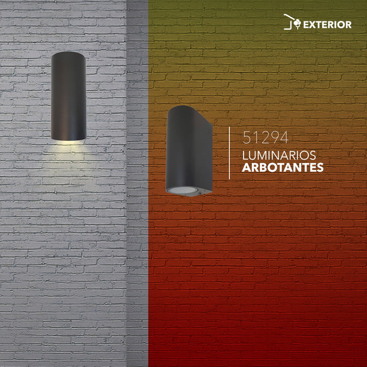 Luminario arbotante LED de exterior cilíndrico, 2 bases GU10 IP54 acabado gris obscuro de Philco