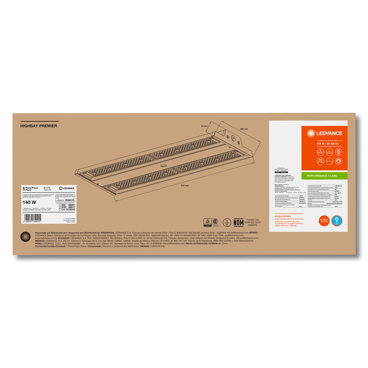 Luminario Premier 140W 70°x120° 100-277V atenuable 0-10V opción color de luz 5000K / 6500K de Ledvance