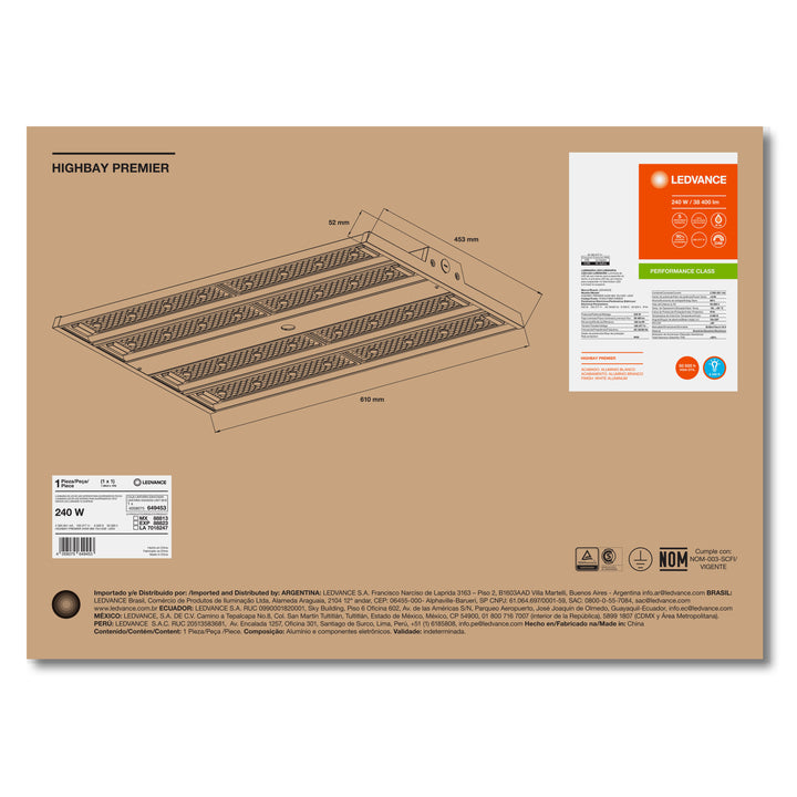 Luminario Premier 240W 70°x120° 100-277V atenuable 0-10V opción color de luz 5000K / 6500K de Ledvance