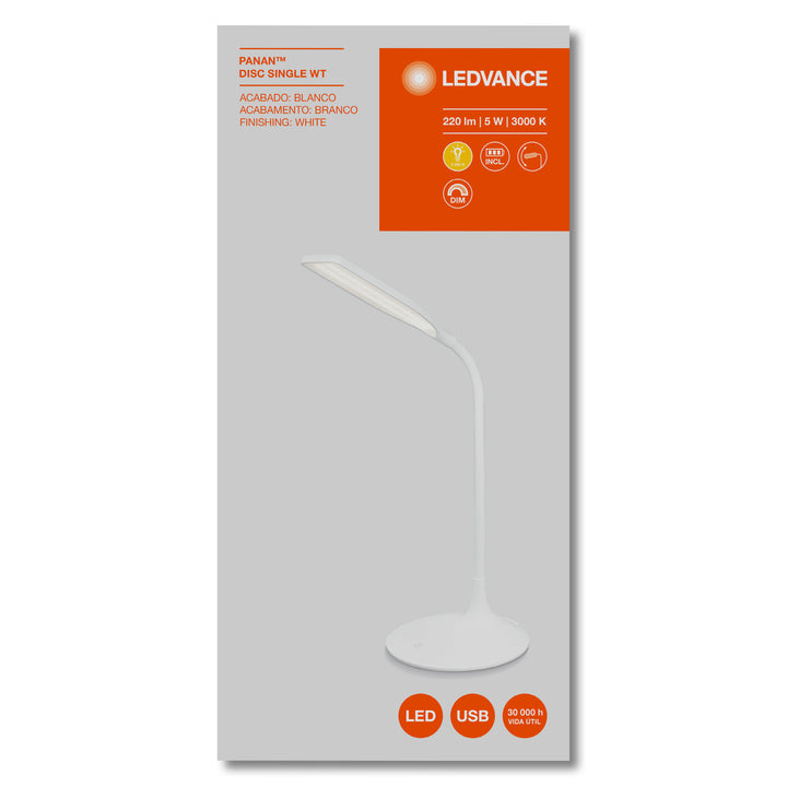 Lampara de escritorio recargable PANAN DISC SINGLE 5W atenuable touch color de luz neutro cálido de LEDVANCE
