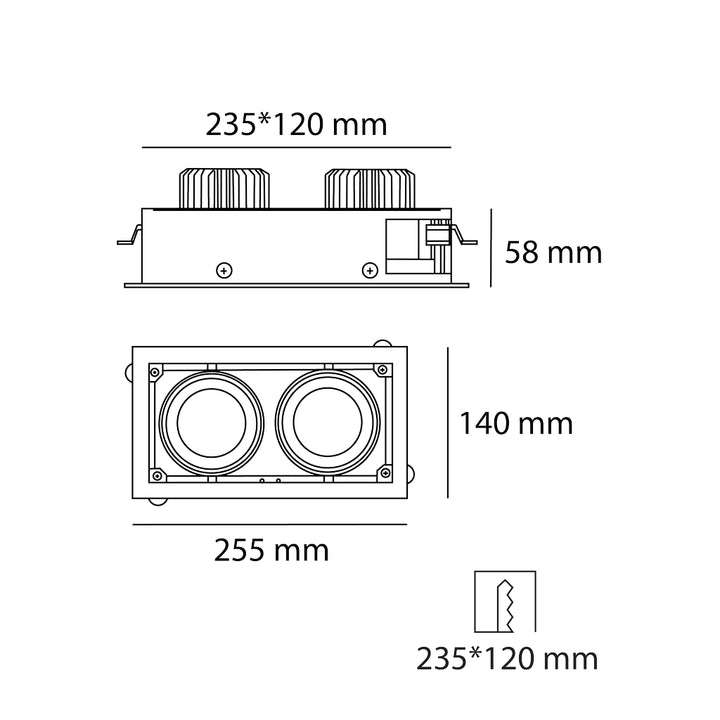 Downlight WALID 50W CRI>90 24° rectangular acabado negro o blanco, color de luz neutro cálido de Auro
