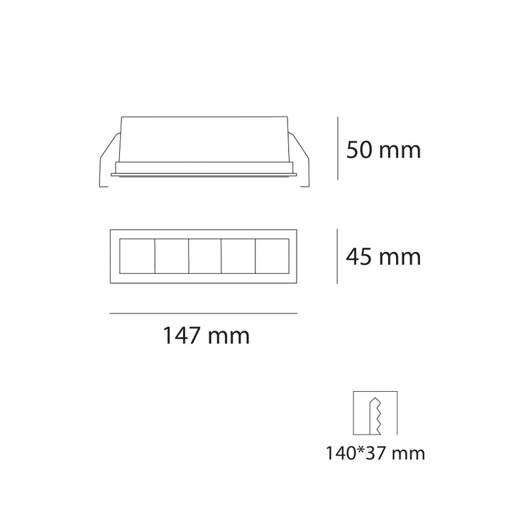 Downlight de bajo deslumbramiento OBA cinco ópticas 10w 30° luz neutra cálida (3000K) CRI>90 marco negro opción color reflector blanco o negro de AURO Lighting