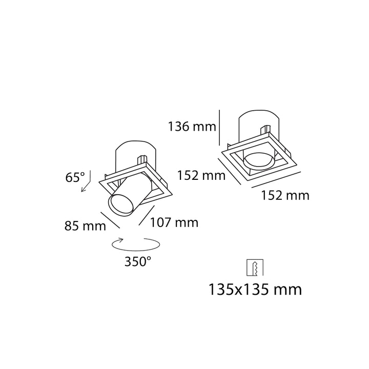 Downlight UNAX 25W 24° luz cálida dirigible con reflector extraíble base cuadrada para empotrar opciones ángulos de salida de Auro