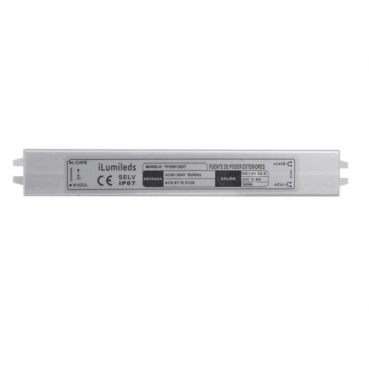 Fuente de alimentación 30W (24W máx.) para exteriores IP67 12V cc iLumileds, modelo FP30W12EXT