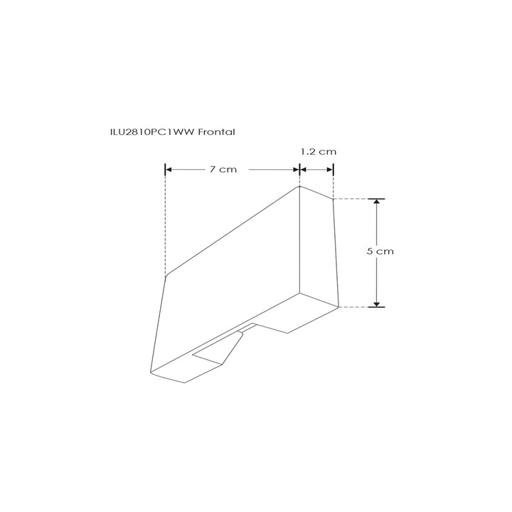 Luminario de cortesía rectangular 7x5cm para sobreponer en muro 1W iLumileds, esquema con medidas