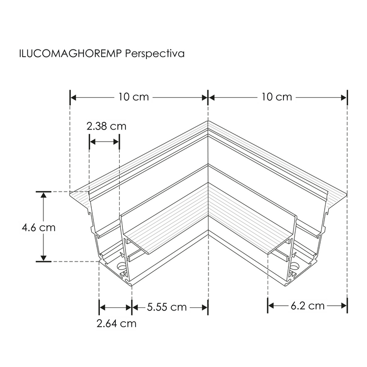 Kit de cople acabado negro, angulo 90°, conexión horizontal, incluye barras de metal y tornillos para riel ILUTMAG6246EMP