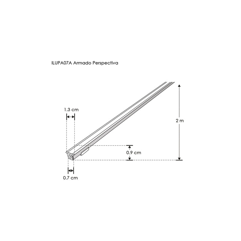 Kit de perfil de aluminio ultra delgado con ceja ILUPA07AKIT. -L:2m A:0.8/1.3cm Al:0.7- incluye difusor, 2 tapas laterales y 2 grapas de sujeción