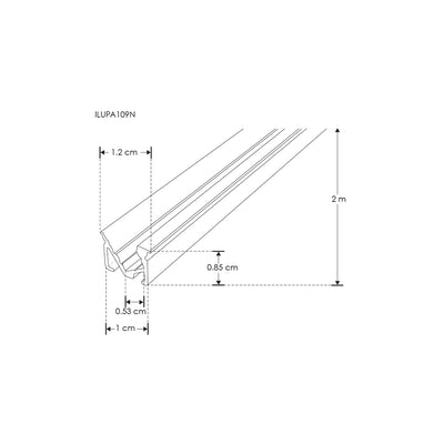 Kit de perfil aluminio efecto wall washer ILUPA109NKIT. -L2m A:1.2cm Al:0.85cm- para tira LED incluye difusor negro traslucido y 2 tapas laterales de iLumileds