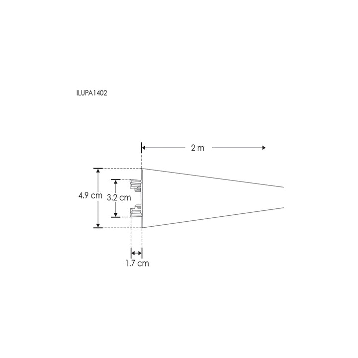 Kit perfil aluminio sobreponer luz doble salida ILUPA1402KIT. -L:2m A:4.9cm Al:1.7cm- incluye difusor acrílico, tapas laterales y grapas de sujeción