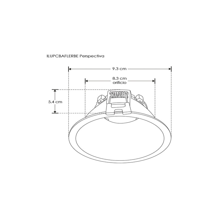 Downlight de policarbonato tipo bafle redondo de bajo deslumbramiento iLumileds, acabado negro, vista en perspectiva