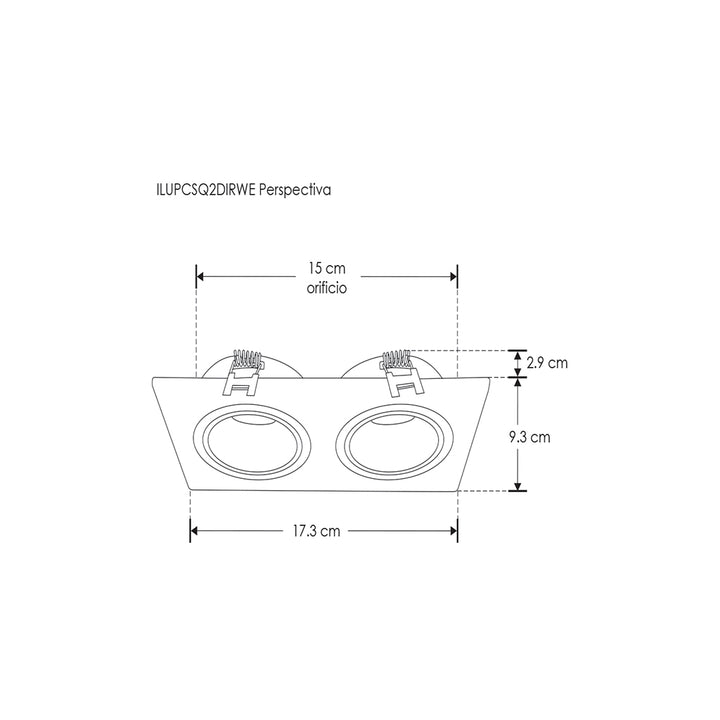 Downlight doble cuadrado de bajo deslumbramiento de policarbonato para lámparas MR16, incluye conector GU5.3 de iLumileds