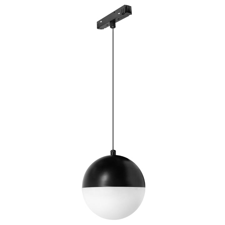 Luminario magnético esfera de aluminio negro y policarbonato para suspender 6W 120°, CRI:90 48Vcc luz neutro cálido, suspensión ajustable de iLumileds