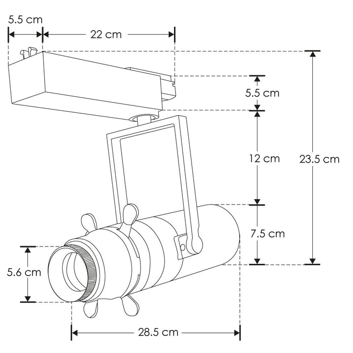 Luminario elipsoidal dirigible y ajustable con cortadores de luz 30W color de luz 2700K a 6500K y atenuable para riel electrificado de iLumileds
