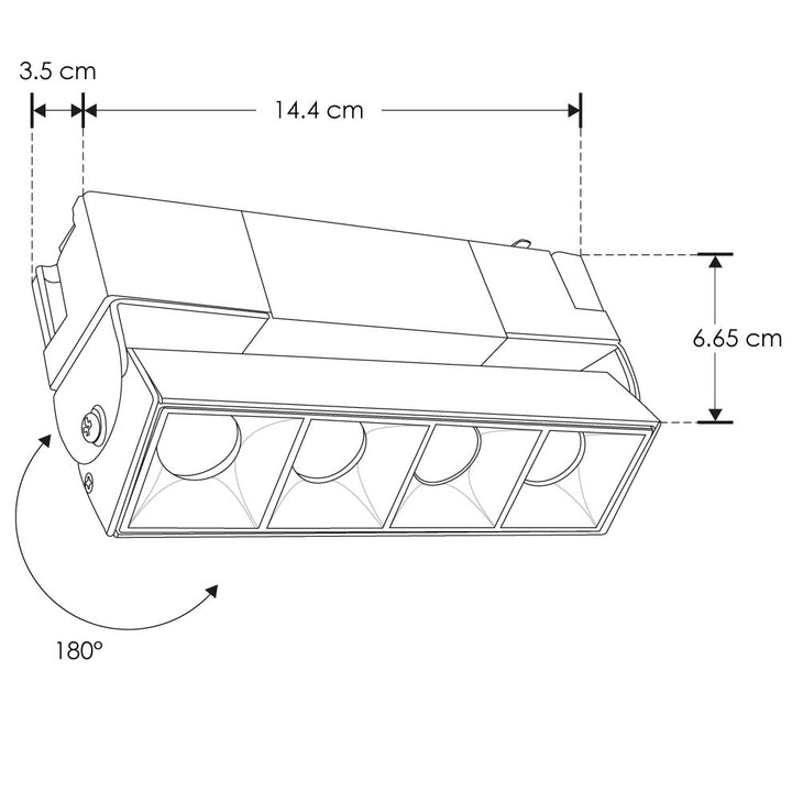 Proyector lineal 10W 36° dirigible con 4 cuerpos ópticos para riel electrificado luz neutro cálido o neutro, 110-240V de iLumileds
