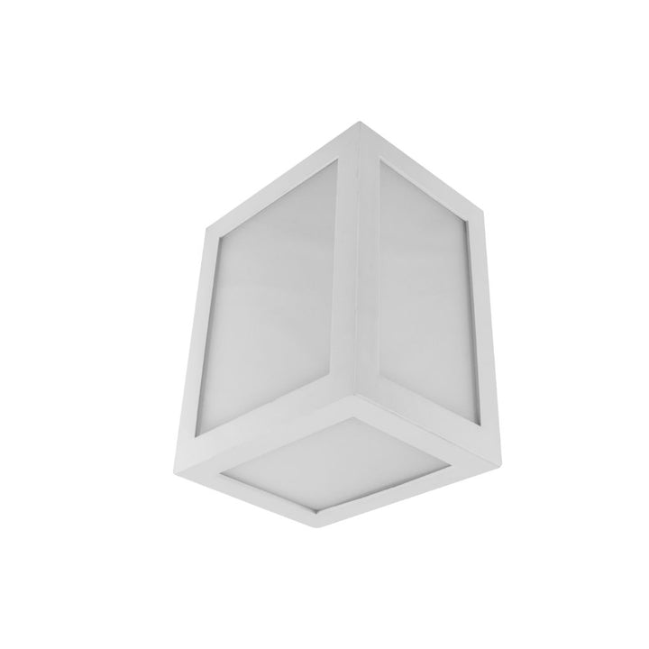 Luminario rectangular volumétrico con salida simétrica iLumileds, acabado blanco, vista en perspectiva