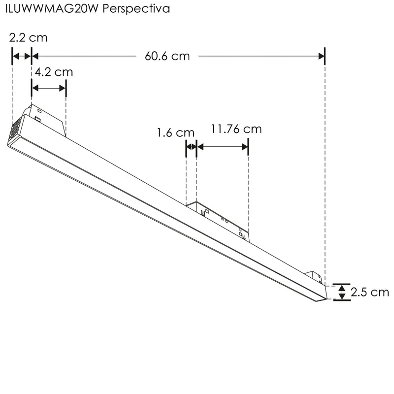 Luminario lineal tipo flood 20W 48V 3000K para riel magnético de iLumileds