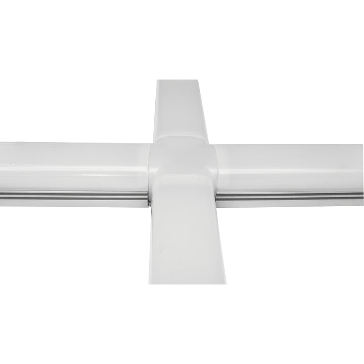 Kit de conector de metal, en X vista inferior para perfil DXA19 incluye conector de mica difusa, protector de cable negro y set de tornillos de iLumileds (No se vende individual)