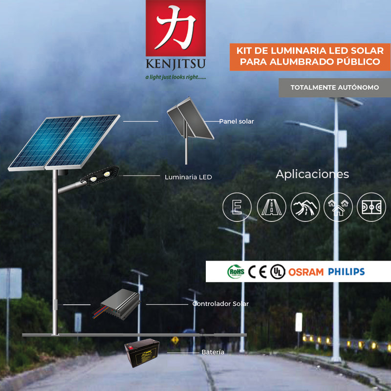 Kit Alumbrado Solar 80W incluye luminario LED 40W - panel solar de 165W - Controlador - 1 batería (1 día de respaldo) de Kenjitsu