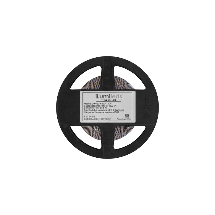 Tira LED IP66 9.6W/m 24V CRI:90 con 120 chips/m rollo 5m opción de tonos de luz, con auto adhesivo de iLumileds