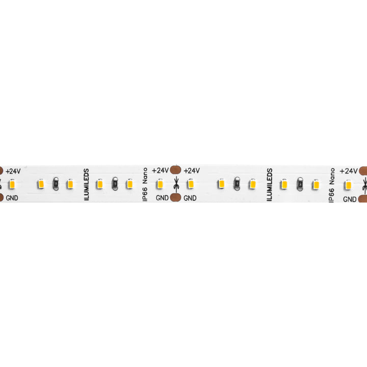 Tira LED IP66 19.2W/m 24V CRI:90 con 240 chips/m rollo 5m opción de tonos de luz, con auto adhesivo de iLumileds