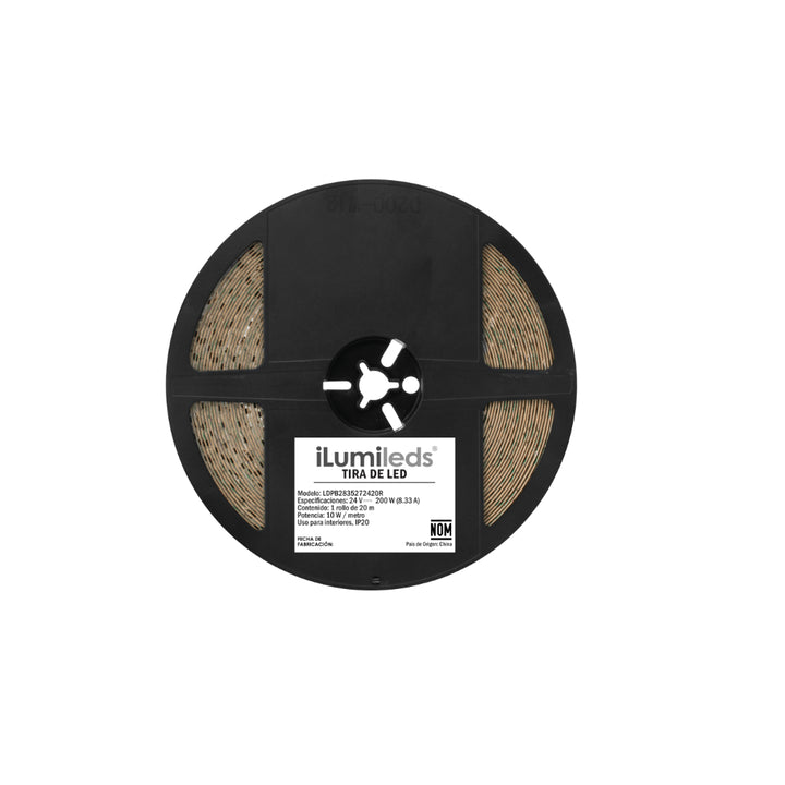 Tira LED 10W/m 24V con 120 chips/m 2835 rollo 20m opción color de luz Cálido / Neutro / Neutro Frío, con auto adhesivo de iLumileds