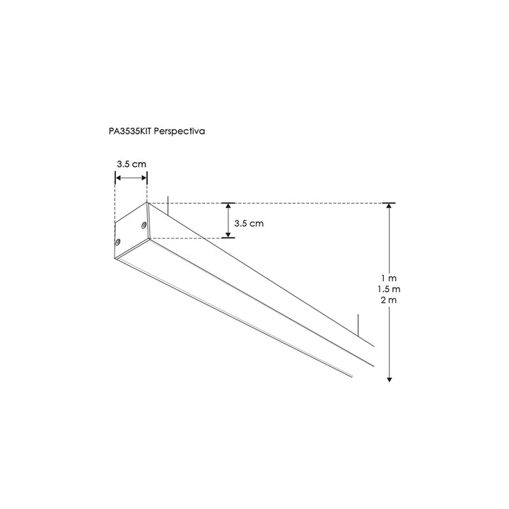 Kit perfil aluminio suspender difusor plano ILUPA3535KIT -L:2m A:3.5cm Al: 3.5cm- incluye difusor, tapas laterales y kit para de iLumileds