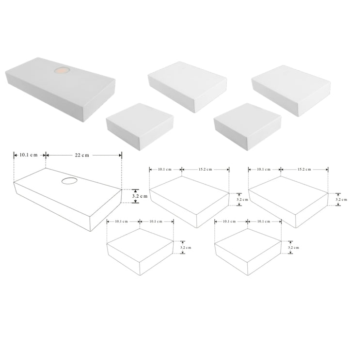 Luminario modular para muro 5 piezas, incluye un módulo integrado con luz 7W 3000K y 4 sin luz para crear juego de luz y sombra de iLumileds