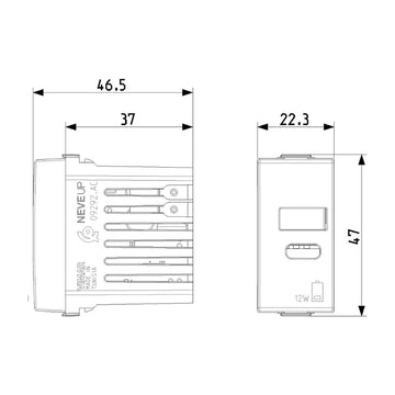 Alimentador USB A + C 5V 2.4A, 1 módulo para NeveUp opción acabado blanco o carbón mate de Vimar