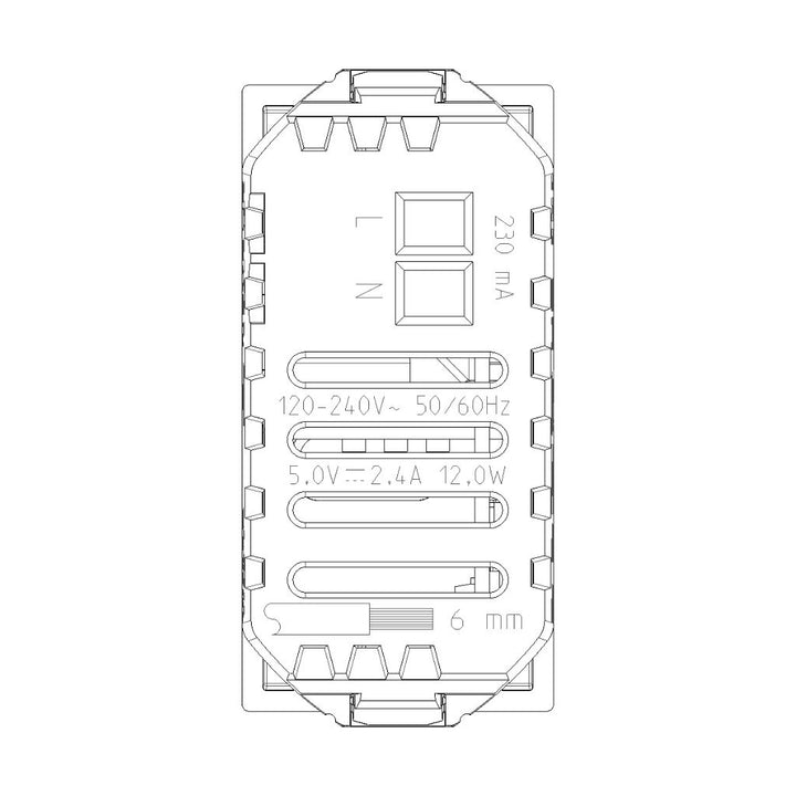 Alimentador USB A + C 5V 2.4A, 1 módulo para NeveUp opción acabado blanco o carbón mate de Vimar