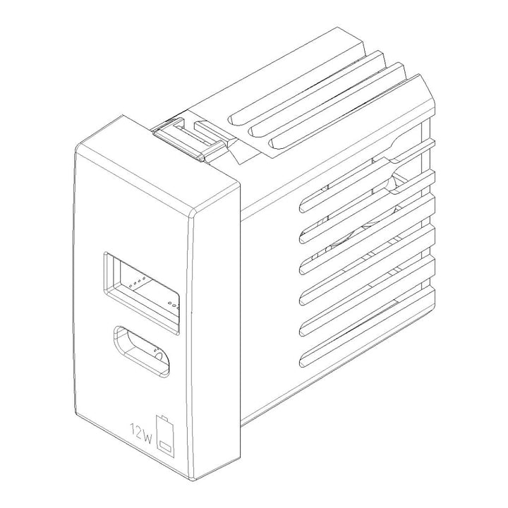 Alimentador USB A + C 5V 2.4A, 1 módulo para NeveUp opción acabado blanco o carbón mate de Vimar