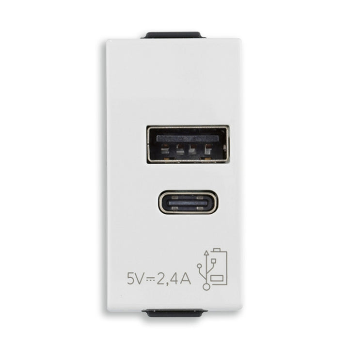 Alimentador USB A + C 5V 2.4A, 1 módulo para NeveUp opción acabado blanco o carbón mate de Vimar