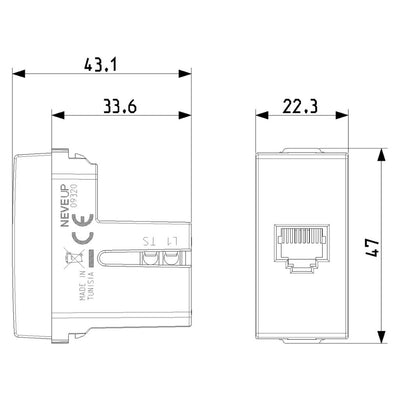 Conector telefónico RJ11 6/4 para NeveUp opción acabado blanco o carbón mate de Vimar