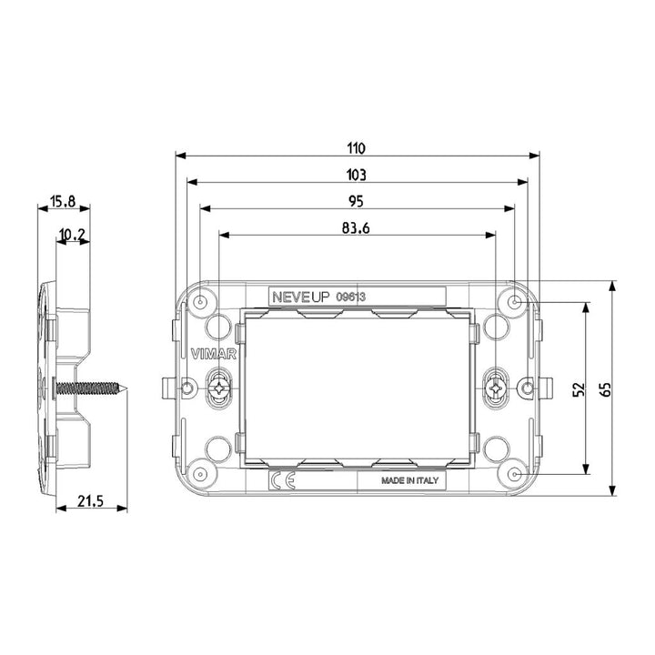 Soporte 3 módulos para placa NeveUp, incluye tornillos de Vimar